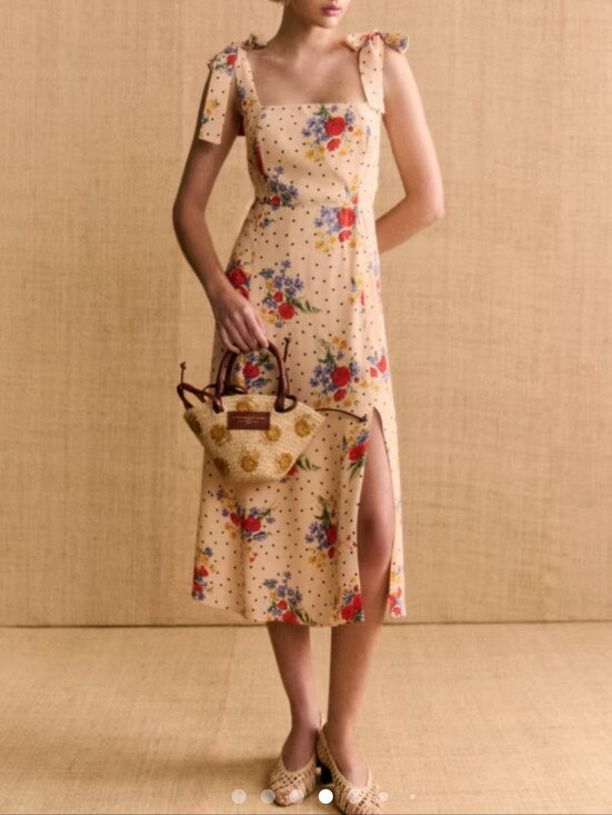Sezane Dresses & Skirts - Sezane Dorotha Midi Dress In Poppy Adjustable Tie Straps and Side Slit